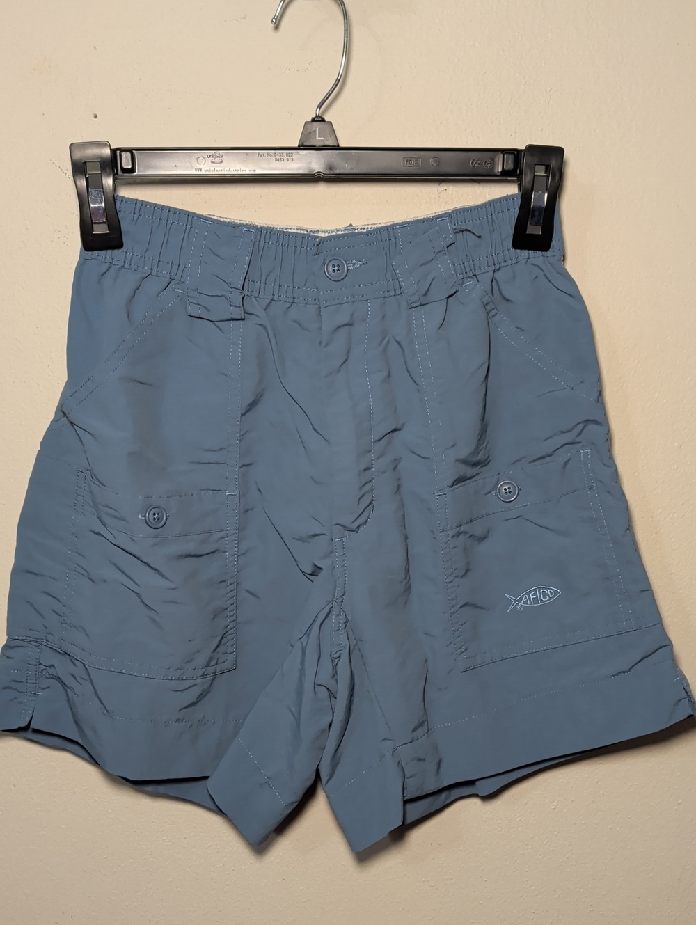 AFTCO Original Fishing Shorts Blue Gray Cargo Pockets Outdoor Gorpcore Size 28"